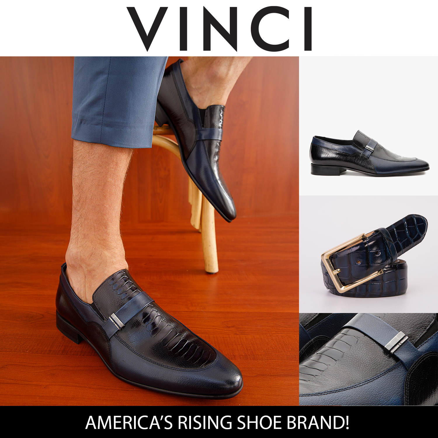 The Kazablanka Navy Leather Bit Loafer  Shoe