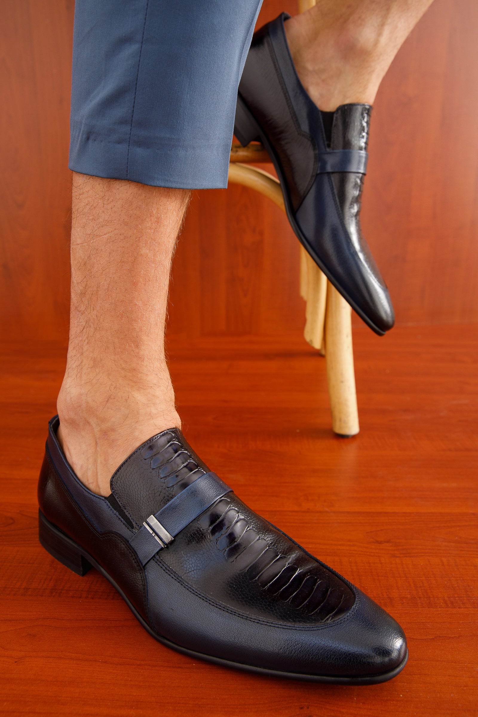 The Kazablanka Navy Leather Bit Loafer  Shoe