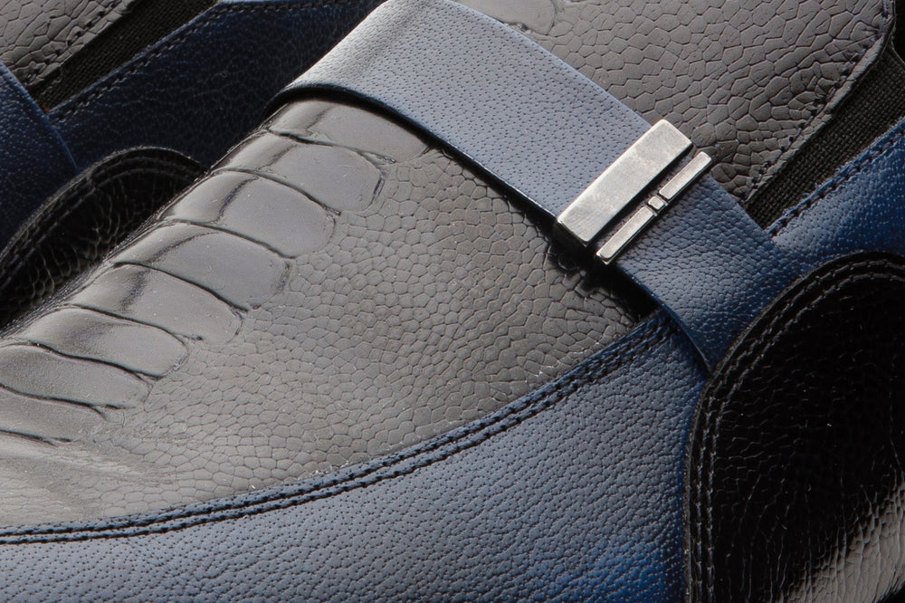 The Kazablanka Navy Leather Bit Loafer  Shoe