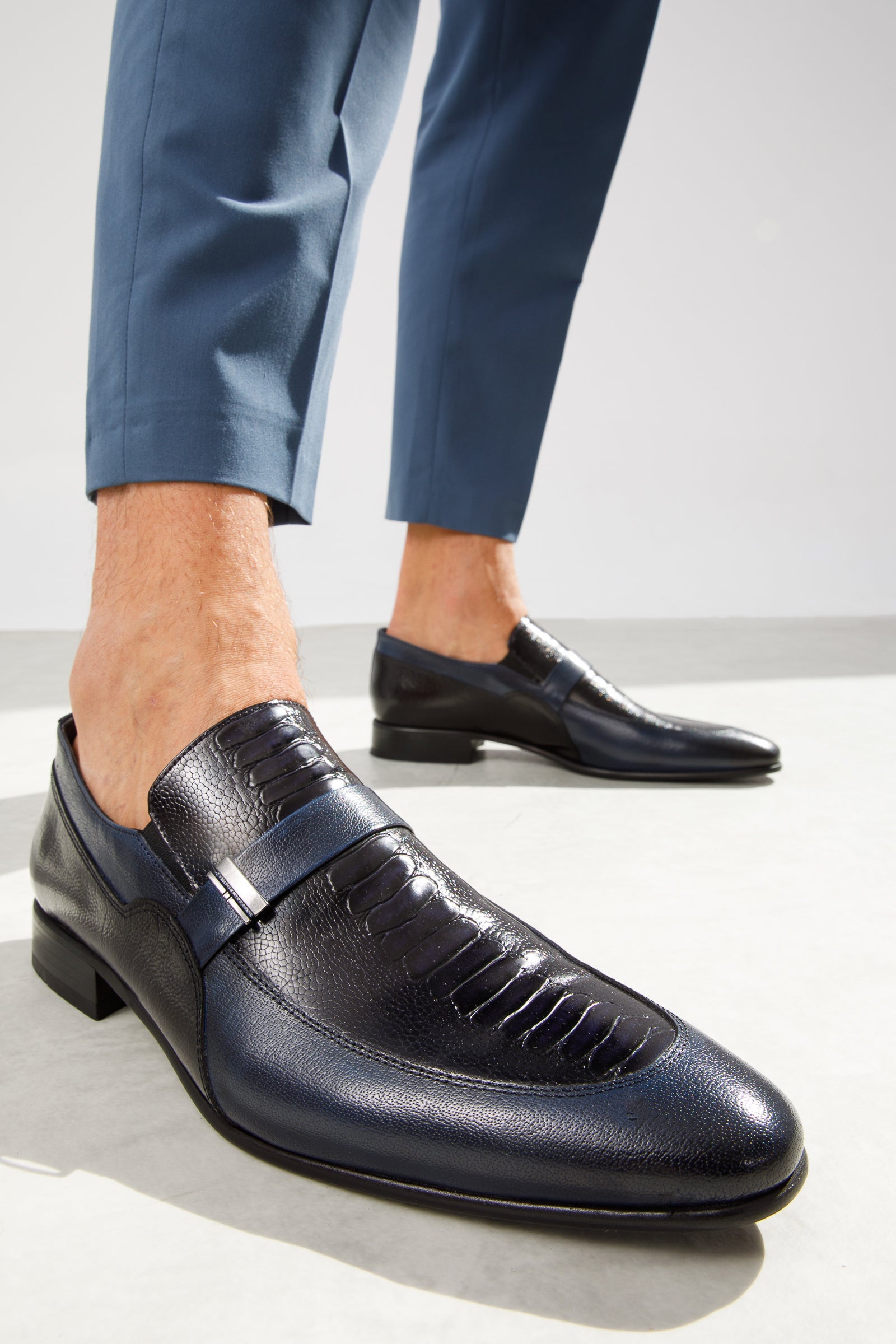 The Kazablanka Navy Leather Bit Loafer  Shoe