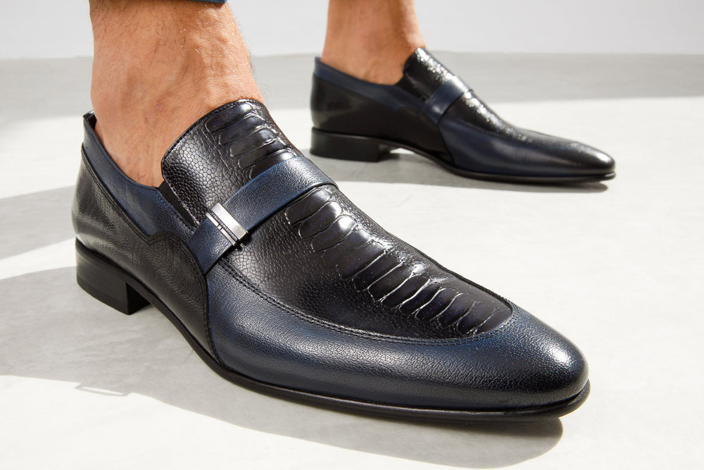The Kazablanka Navy Leather Bit Loafer  Shoe