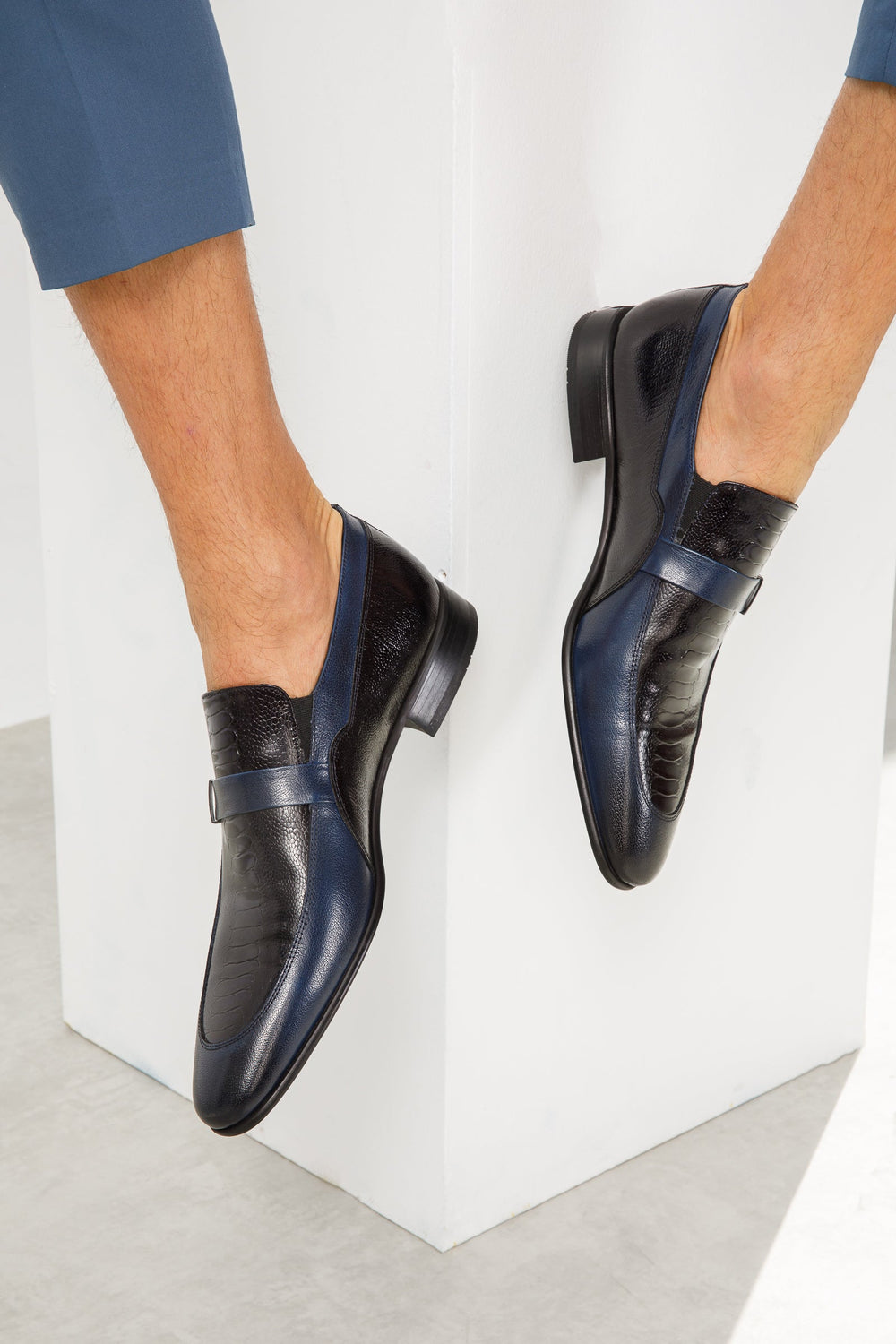 The Kazablanka Navy Leather Bit Loafer  Shoe